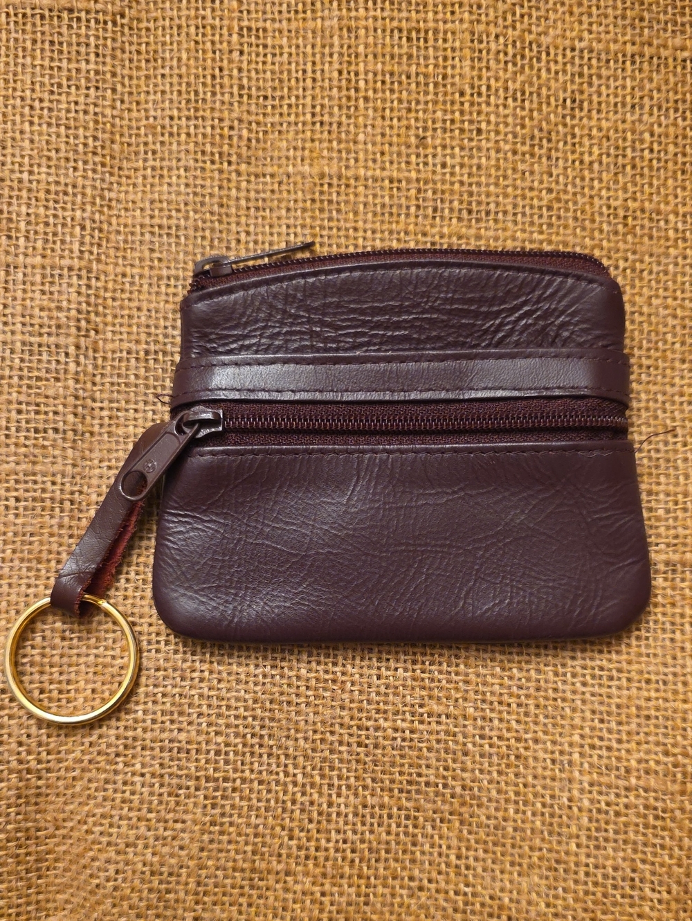Vintage Buxton Leather Zip Coin and Card Keyring Wallet